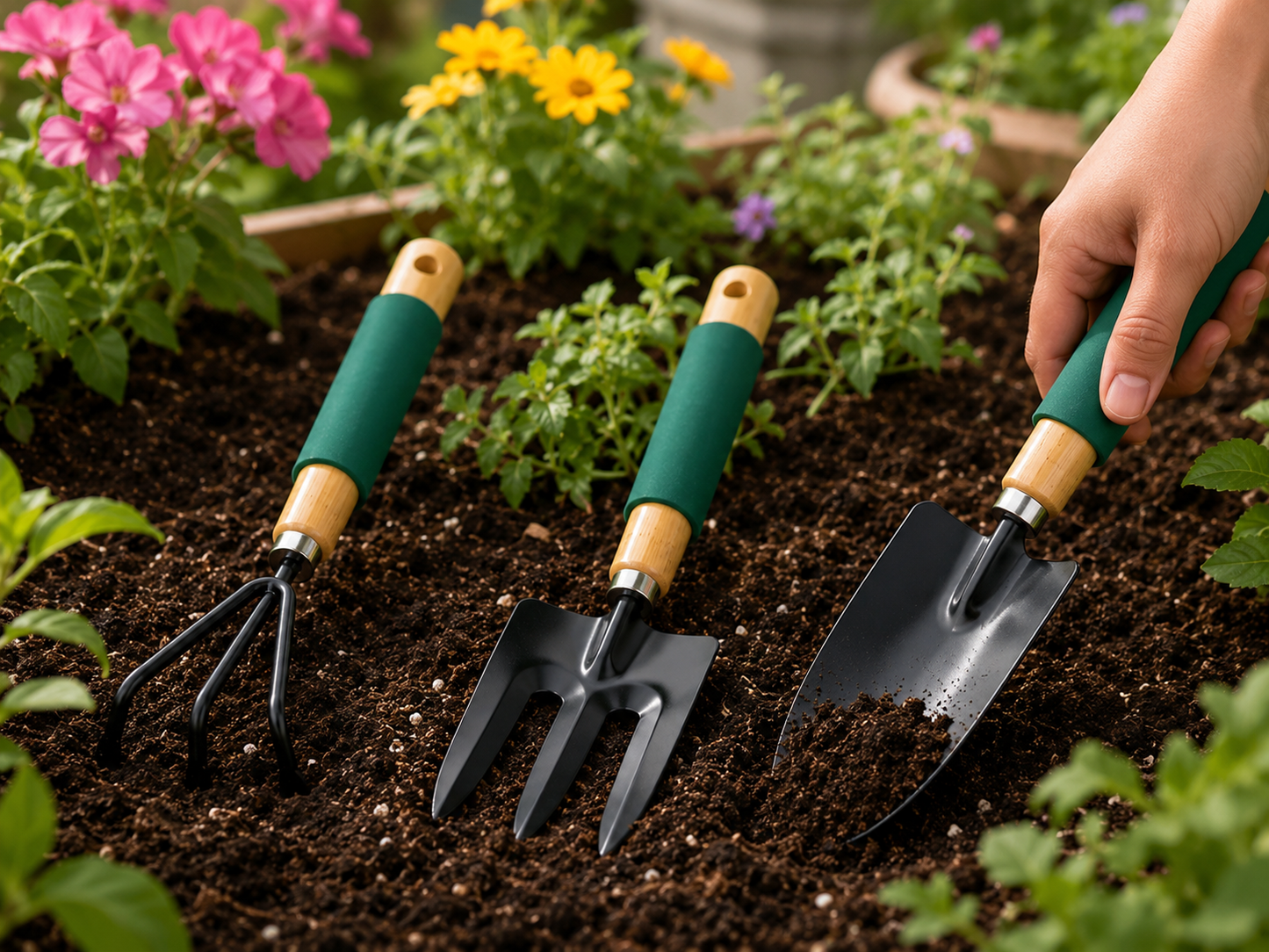 Kit de Herramientas Jardinería con mango de madera