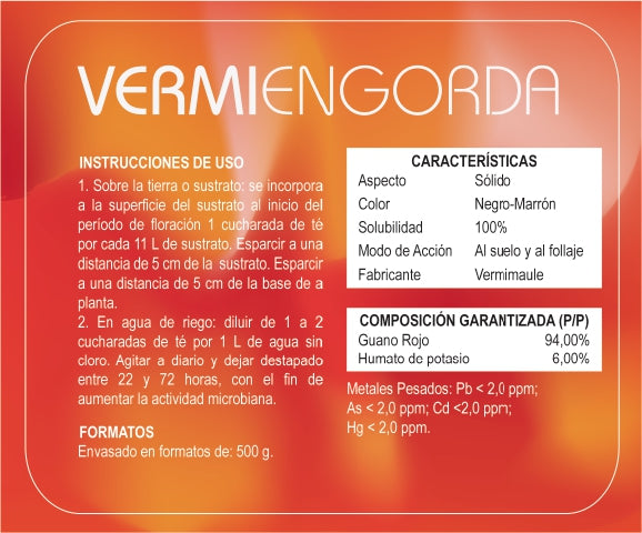 Guano Rojo + Ácidos Húmicos - Vermiengorda 500 gr