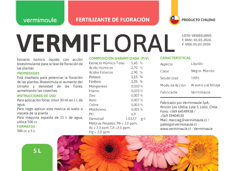 Bioestimulante para Flores - Vermifloral 5 litros