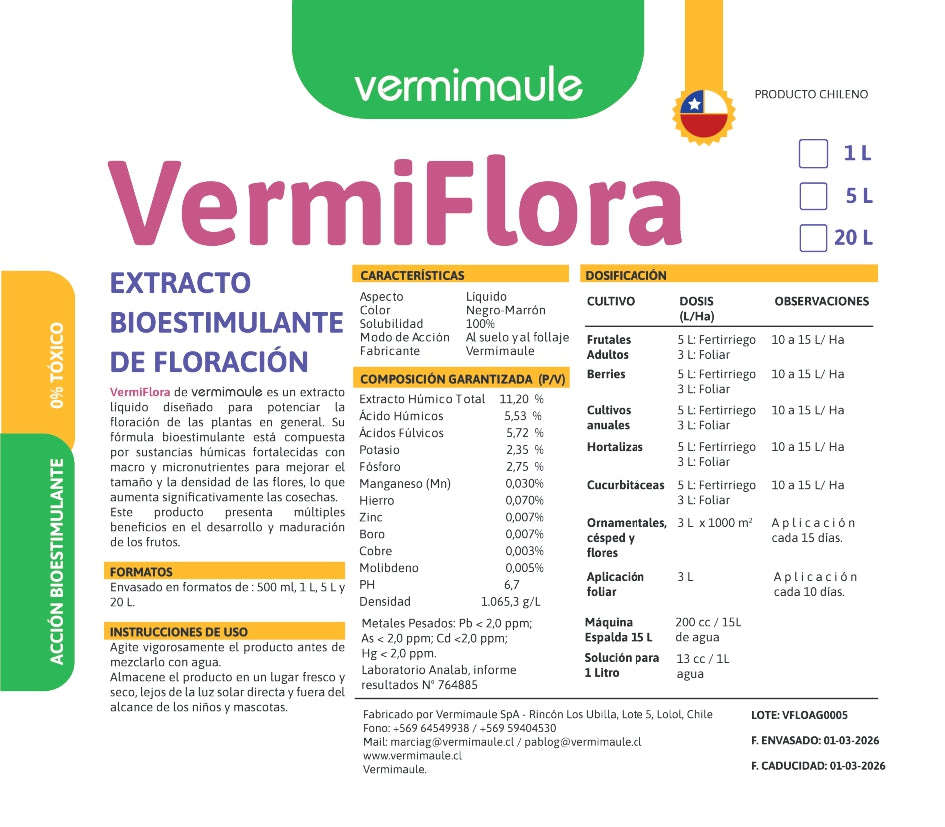 Bioestimulante Floración - Vermiflora 1 litro