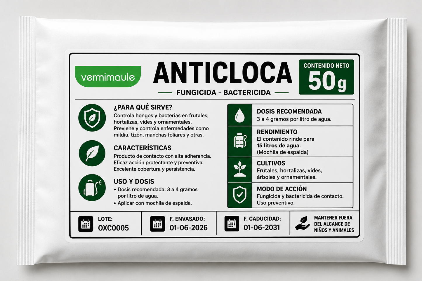 Anticloca - Fungicida y Bactericida de Contacto 50 g