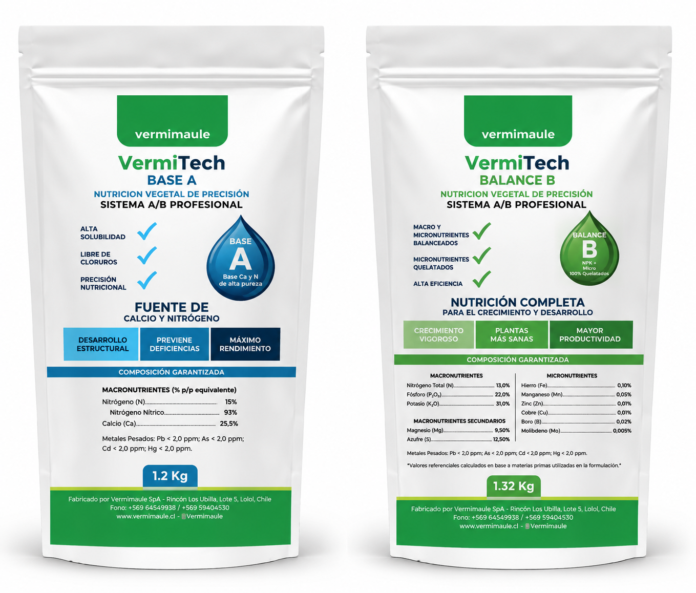 Sales para Hidroponía A y B - VermiTech Base A y Balance B