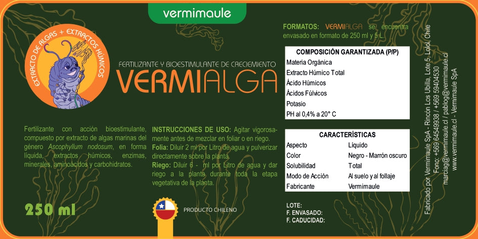 Bioestimulante de Alga - Vermialga (Ascophyllum Nodosum) 250 cc